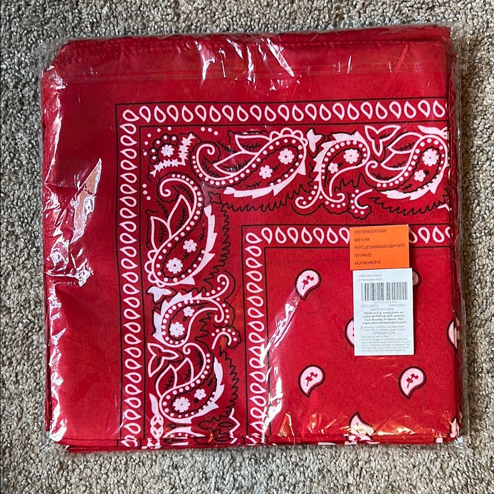 Red Paisley Bandanas, set of 12